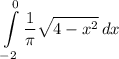 \displaystyle \int\limits^0_{-2} {\frac{1}{\pi}\sqrt{4-x^2}} \, dx