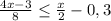 \frac{4x-3}{8} \leq \frac{x}{2}-0,3