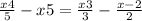 \frac{x+4}{5}-x+5=\frac{x+3}{3}-\frac{x-2}{2}