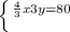 \left \{ {\frac{4}{3}x + 3y = 80 \atop {}} \right.