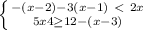 \left \{ {{-(x-2)-3(x-1)\ \textless \ 2x} \atop 5x+4\geq 12-(x-3)