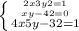 \left \{ {{2x+3y+2=1}\atop {x+y-42=0}}\atop {4x+5y-32=1}} \right.