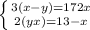 \left \{ {{3(x-y)= 17+2x} \atop {2(y+x)=13-x}} \right.