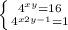 \left \{ {{4^{x+y} =16} \atop {4^{x+2y-1} =1}} \right.
