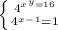 \left \{ {{4^x^+^y=16}\atop {4^x^-^1=1}} \right.