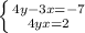 \left \{ {{4y-3x=-7} \atop {4y+x=2}} \right.