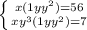 \left \{ {{x(1+y+y^{2}) =56} \atop {xy^{3}(1+y+y^{2}) =7}} \right.