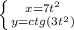 \left \{ {{x=7+t^2} \atop {y=ctg(3t^2)}} \right.