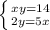 \left \{ {{x+y=14} \atop {2y=5x}} \right.