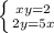 \left \{ {{x+y=2} \atop {2y=5x}} \right.