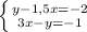 \left \{ {{y-1,5x=-2} \atop {3x-y=-1}} \right.