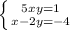 \left \{ {5x+y=1} \atop {x-2y=-4}} \right.