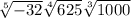 \sqrt[5]{-32} +\sqrt[4]{625}+\sqrt[3]{1000}