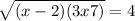 \sqrt{(x-2)(3x+7)} =4
