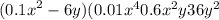  ({0.1x}^{2} - 6y)(0.01 {x}^{4} + 0.6 {x}^{2} y + 36y {}^{2} 