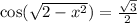  \cos( \sqrt{2 - {x}^{2} } ) = \frac{ \sqrt{3} }{2} 