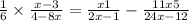  \frac{1}{6} \times \frac{x - 3}{4 - 8x} = \frac{x + 1}{2x - 1} - \frac{11x + 5}{24x - 12} 