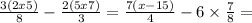  \frac{3(2x + 5)}{8} - \frac{2(5x + 7)}{3} = \frac{7(x - 15)}{4} - 6 \times \frac{7}{8} = 