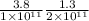  \frac{3.8}{1 \times 10 {}^{11} } + \frac{1.3}{2 \times 10 {}^{11 } } 