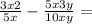  \frac{3x + 2}{5x} - \frac{5x + 3y}{10xy} = 