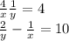  \frac{4}{x} + \frac{1}{y} = 4 \\ \frac{2}{y} - \frac{1}{x} = 10