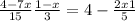  \frac{4 - 7x}{15} + \frac{1 - x}{3} = 4 - \frac{2x + 1}{5} 