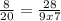  \frac{8}{20} = \frac{28}{9x + 7} 