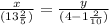  \frac{x}{(1 + 3 \frac{2}{5} )} = \frac{y}{(4 - 1 \frac{2}{10} )} 