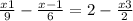  \frac{x + 1}{9} - \frac{x - 1}{6} = 2 - \frac{x + 3}{2} 