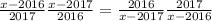  \frac{x - 2016}{2017} + \frac{ x - 2017}{2016} = \frac{2016}{x - 2017} + \frac{2017}{x - 2016} 