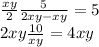  \frac{xy}{2} + \frac{5}{2x + y - xy} = 5 \\ 2x + y + \frac{10}{xy} = 4 + xy