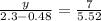  \frac{y}{2.3 - 0.48} = \frac{7}{5.52} 