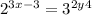  { 2}^{3x - 3} = {3}^{2y + 4} 