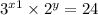  {3}^{x + 1} \times {2}^{y} = 24