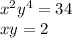  {x}^{2} + {y}^{4} = 34 \\ x +y = 2