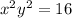  {x}^{2} + y {}^{2} = 16