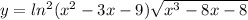  y = ln ^{2} (x {}^{2} - 3x - 9) + \sqrt{x {}^{3} - 8x - 8 } 