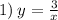 1) \: y = \frac{3}{x} 