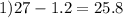 1)27 - 1.2 = 25.8