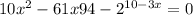 10 {x}^{2} - 61x + 94 - {2}^{10 - 3x} = 0