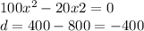 100x {}^{2} - 20x + 2 = 0 \\ d = 400 - 800 = - 400 \\ 