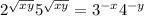 2^{\sqrt{xy} } + 5^{\sqrt{x+y} } = 3^{-x} + 4^{-y}