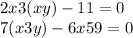 2x + 3(x + y) - 11 = 0 \\ 7(x + 3y) - 6x + 59 = 0