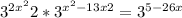 3^{2x^2}+2*3^{x^2-13x+2}=3^{5-26x}