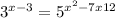 3 {}^{x - 3} = 5 {}^{x {}^{2} - 7x + 12} 