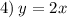 4) \: y = 2x