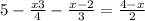 5 - \frac{x + 3}{4} - \frac{x - 2}{3} = \frac{4 - x}{2} 