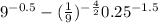 9^{ - 0.5} - ( \frac{1}{9})^ { - \frac {4}{2} } +0.25^{ - 1.5} 