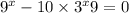 9^{x} - 10 \times 3^{x} + 9 = 0