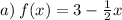a) \: f(x) = 3 - \frac{1}{2} x